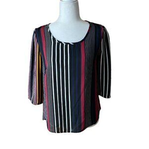Ezra Womens Striped 3/4 Sleeve Blouse-Black/Multicolor-Size Small-GUC